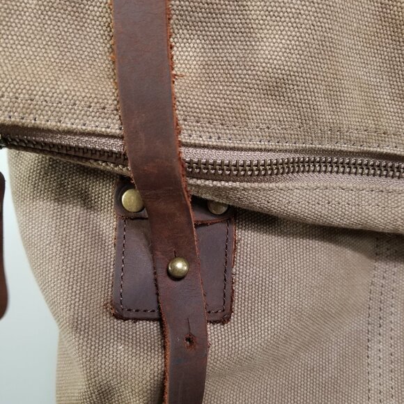 Canvas And Leather Bag Backpack Rucksac Quality Utility Travel Rustic Gorpcore - Picture 5 of 16